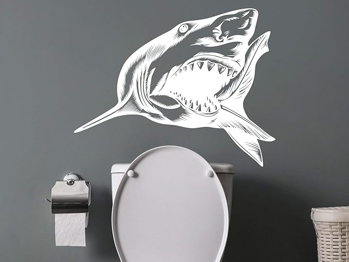 墙壁贴花装饰适用于浴室格言墙贴贴纸白色鲨鱼的攻击